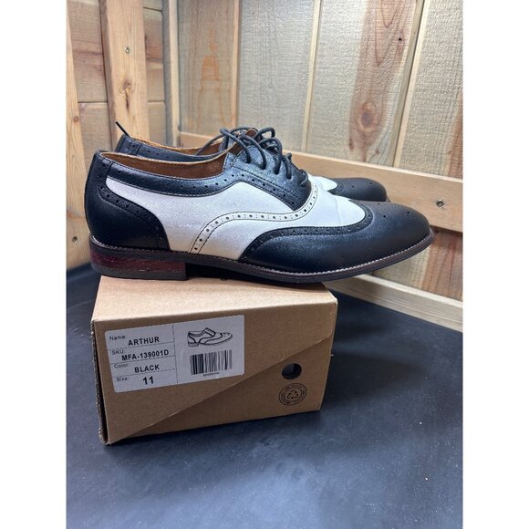 Ferro Aldo Arthur Mens Black White Wingtip Oxford Dress Shoes Faux Leather US11 - Picture 1 of 9